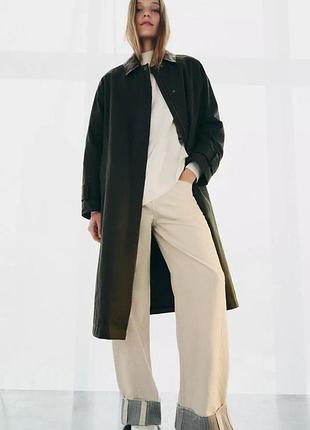 Тренч zw collection с контрастным кожаным воротником
