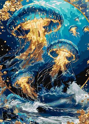 Картина за номерами з фарбами металік світло медуз над хвилями lw 2173-01