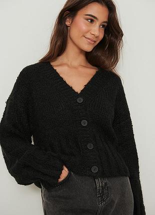 Кофта, кардиган na-kd об'ємної в'язки, вовна, чорний, демісезон, новий