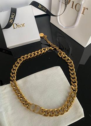 Колье от диор позолота 18 к / крупная цепь на шею лимонное золото / чокер диор цепь