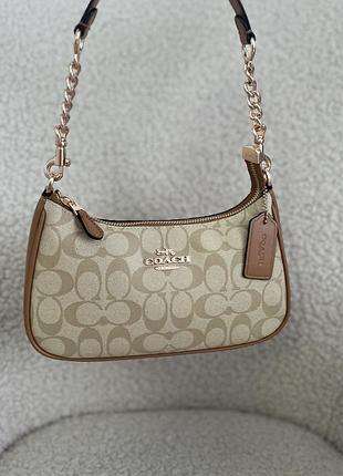 Сумка coach teri shoulder bag біла, бежева, коричнева 8