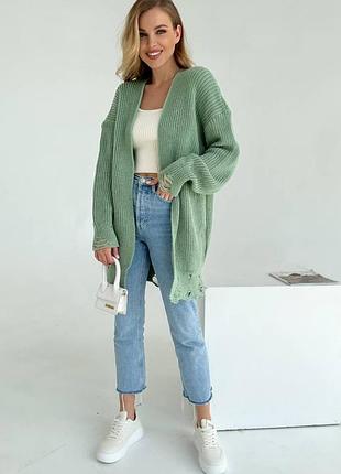 Распродажа 🏷 30% шерсть вовна вязаний подовжений оверсайз кардиган рванка рваний