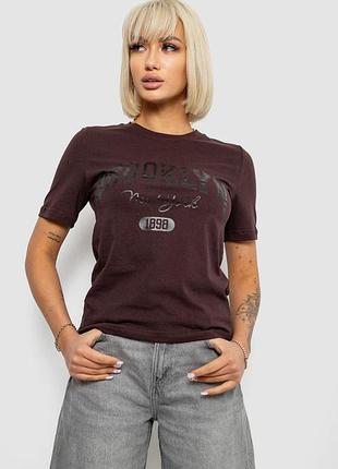 Футболка женская с принтом, цвет шоколадный