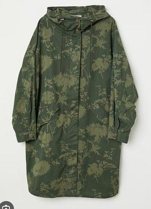 Парка из хлопка, от h&amp;m, размер l/54, на высокую даму 174/104а, зеленый и свет зеленый цвет, принт растительный