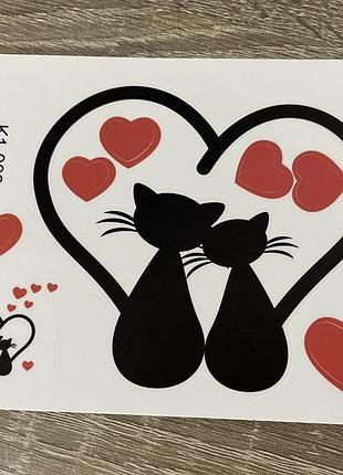 Наклейка виниловая на стену декор на шкаф на обои на мебель "коты" 13*10см