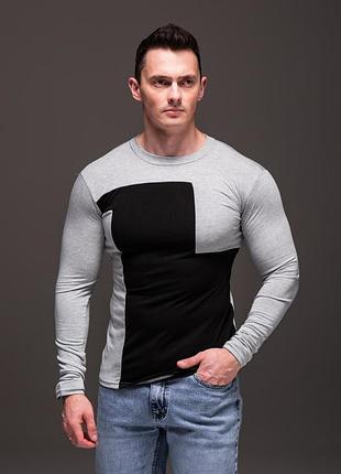 Лонгслів сірий з чорним
