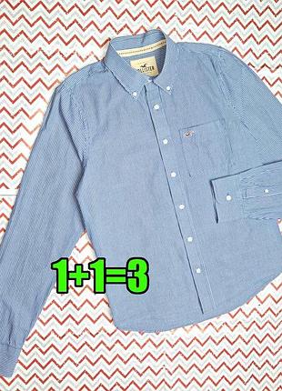 😉1+1=3 синяя мужская приталенная рубашка оксфорд в полоску hollister, размер 48 - 50