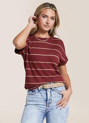 Шовкова бордова блузка в смужку,футболка,бавовна,шовк, massimo dutti