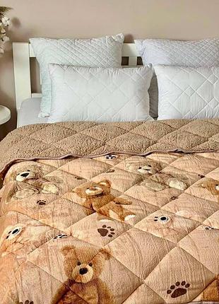 Одеяло-покрывало на овчине с мишками коричневое 150×210 / 195×215 см — тепло и уют для холодных вечеров