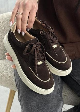 Кеди з натуральної замші коричневі шоколадні жіночі