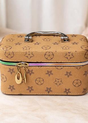 Кейс для косметики с зеркальцем 18×10×10 см, бежевый, кожзам.