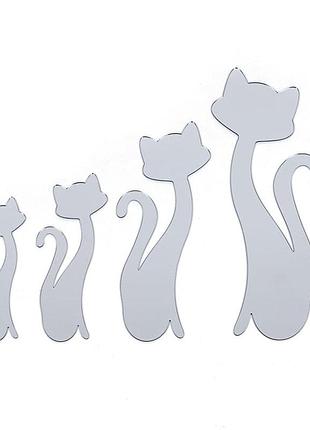 Зеркальный декор акриловый самоклеющийся котики серебро, 4шт (d) sw-00002494
