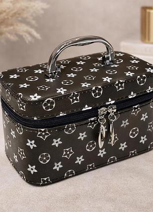 Кейс для косметики з дзеркальцем 18×10×10 см, чорний, кожзам