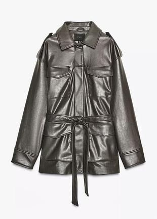 Шкіряна куртка з поясом zara