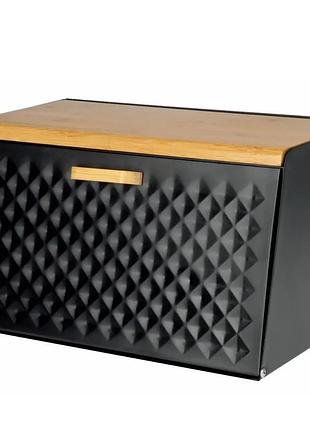 Хлібниця bohmann 02-546 металева з бамбуковою кришкою 35.8х21.5х29 см чорний