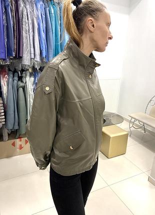 Куртка шкіряна оверсайз пряма хакі
