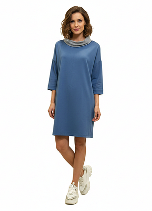 Платье голубого цвета воротник в полосочку