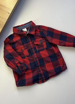 Сорочка h&m у клітинку на хлопчика 4-6м, сорочка у клітинку, червона сорочка, сорочка на хлопчика 4-6м