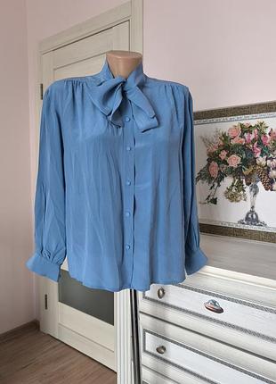 100% шовк елегантна шовкова блуза з бантом вінтаж