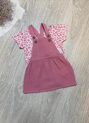 Дитячий комплект (мусліновий сарафан та футболка) для дівчинки lupilu