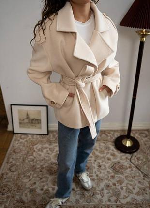 Пальто полупальто с поясом  шерсть