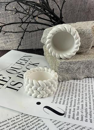 Гіпсове кашпо «плетенка» в білому кольорі