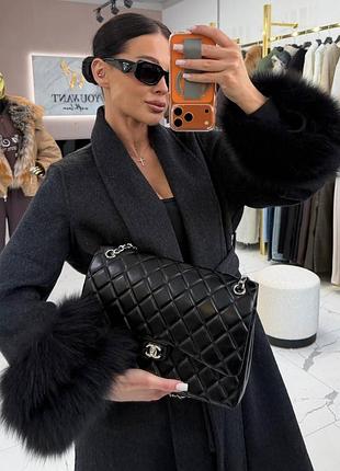 Пальто міді на запах пасок пояс хутро на манжетах на рукавах кашемір на підкладці