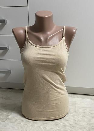 Майка на бретелях хлопковая бежевая женская xs