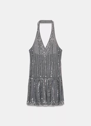 Короткое платье халтер с блестками 4
