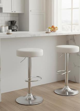 Барний стілець 2 шт costway loreto білий: з м'яким сидінням, регулюється по висоті, обертається на 360°, до 150 кг