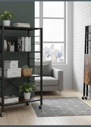 Стеллаж costway scooby loft черный: складной, металлический, 4 полки, для кухни/гостиной, 91х49 см