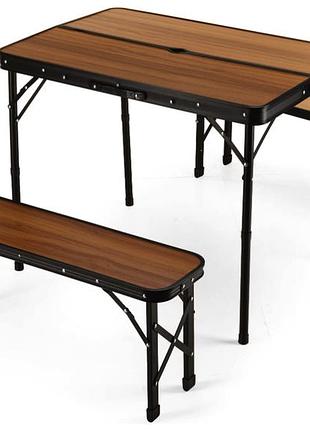 Стіл туристичний розкладний outtec + 2 лавки коричневий