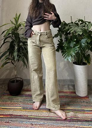 Джинсы прямые 36 38 вельвет бежевые средняя талия посадка