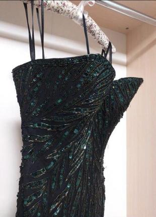 Роскошное вечернее длинное платье бюстье расшитое стеклянным бисером