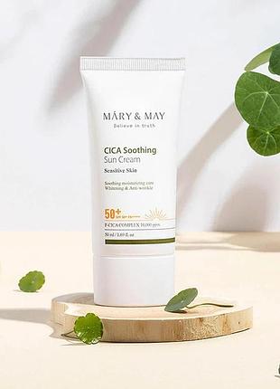 Заспокійливий сонцезахисний крем для обличчя mary&amp;may cica soothing sun cream spf50+ pa++++ 50 мл