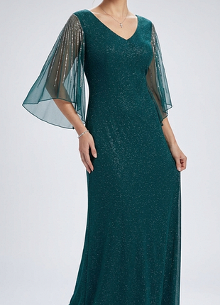 Изумрудное вечернее длинное платье со стразами 👍👍👍