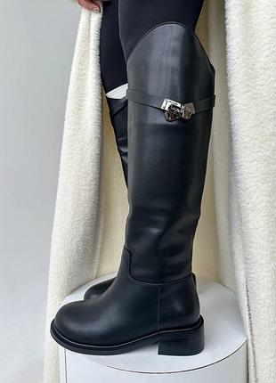 Мега знижка ‼️ чорні жокейські чоботи з натуральної шкіри в євро зимі🤍
