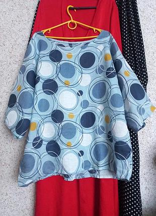 Футболка блуза льон з принтом італія оверсайз