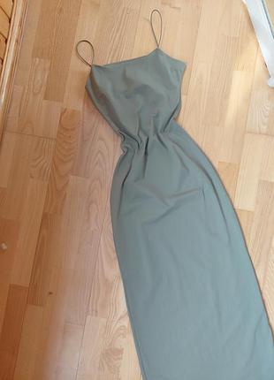 Сарафан в обтяжку хаки на тоненьких брителях pull&bear миди летнее платье сукня пул энд бир