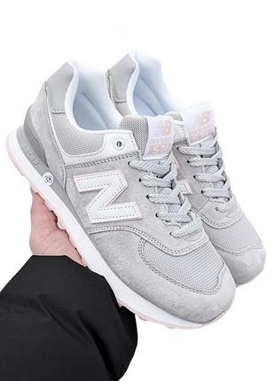 Жіночі кросівки new balance 574 сірі з рожевим