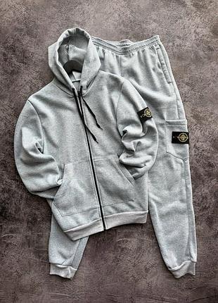 Сірий чоловічий спортивний костюм на флісі теплий stone island