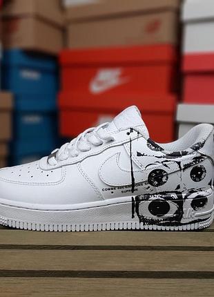 Жіночі кросівки nike air force 1 low supreme comme des garsons shirt білі з чорним