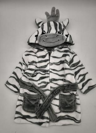 Плюшевый халат зебра для новорожденного малыша 0-6 месяцев