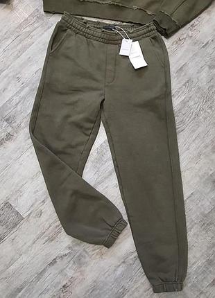 Чоловічі штани zara relaxed fit оливкові, джогери зара колір хакі
