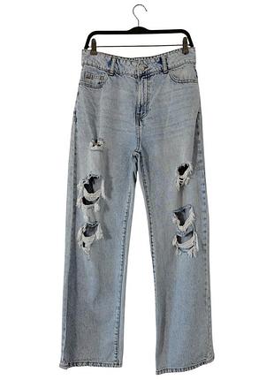 Широкие рваные голубые джинсы denim co