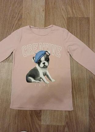 Реглан h&amp;m с песиком на девочку размер 8-10 лет рост 134-140 см.