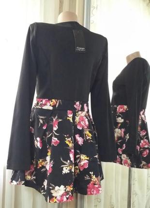 Кокетливое платье с коттоновой  юбкой в цветочный принт6 фото