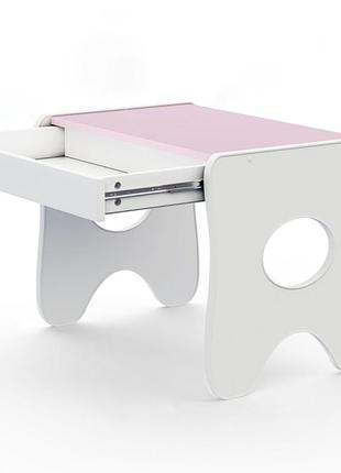 Удобный столик в детскую комнату 70×45×51, детский игральный стол с ящиком, белый с розовым