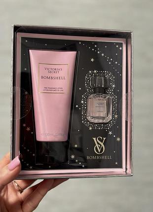 Подарочный набор victoria’s secret, оригинал usa. виктория сикрет лосьон+мини парфюм bombshell