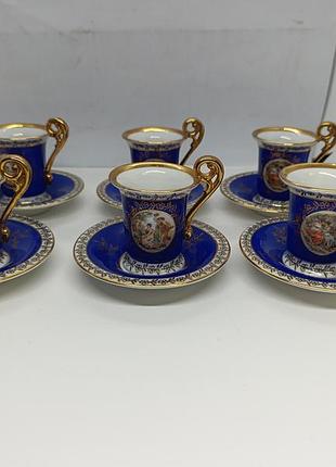 Кофейная пара мадонна гдр набор 6 шт сервиз позолота кобальт времён ссср